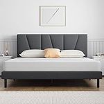 Full Bed Frame,Molblly Bed Upholstered Platform with Headboard and Strong Wooden Slats,Strong Weight Capacity,Non-Slip and Noise-Free,No Box Spring Needed,Easy Assembly,Dark Gray Full Bed