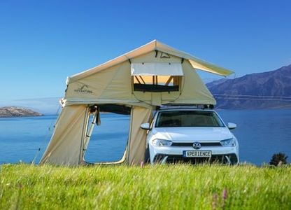Adventure Xperience Auto Dachzelt mit Vorzelt 140x240 cm für 2 Personen – Vorzelt höhenverstellbar – inkl. Komfort-Matratze – Regenfest 5000mm Wassersäule