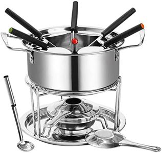 Okllen Stainless Steel Fondue Pot Set with Forks, Candy Melting Pot Fondue Set, Cheese Fondue Pot for Chocolate, Sauces, Ice Cream, Temperature Control