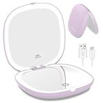 wobsion Travel Mirror with Light, Rechargeable 1x/10x Compact Magnifying Mirror, Dimmable Pocket Mirror,Handheld 2-Side Mirror with Light,4inch Travel Size,Portable for Handbag,Purse,Gift,Purple