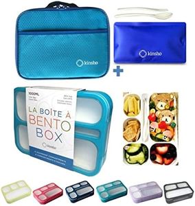 Bento-Box with Bag and Ice Pack Set. Lunch Boxes Snack Containers for Kids Boys Girls Adults. 6 Compartments, Leakproof Portion Container Boxes Insulated Bags for School Lunches, Blue