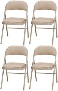 MECO 4 Pack Padded Folding Chairs, Cushioned Sand Fabric Foldable Chair, Buff