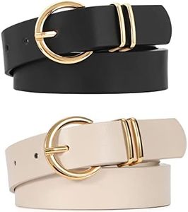 JASGOOD Women’s Leather Belts for Jeans Dresses Fashion Gold Buckle Ladies Waist Belt,2 Pack, B-black+beige, M: Fit Waist Size 32-37 inches