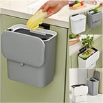 Cq acrylic Kitchen Compost Bin for Counter Top or Under Sink,2.4 Gallon Grey Hanging Small Trash Can with Lid for Cupboard,Bathroom,Bedroom,Office,Camping,Mountable Indoor Compost Bucket