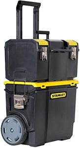 STANLEY 3 in 1 Rolling Work Centre Toolbox with Pull Handle, Detachable Toolbox with Portable Tote Tray, 1-70-326, Black