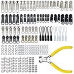 252Pcs Zipper Repair Kit, Zipper Replacement Zipper Pulls, Zipper Fix Replacement Zipper Slider Set with Installation Pliers for Jacket Backpack Luggage Sleeping Bag #3#5#8 Silver and Black