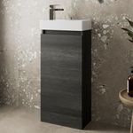 Artis 400mm Bathroom Vanity Unit With Wash Basin Ceramic Sink, Single Door, Cloakroom Storage Furniture Under Basin Cabinet, Floorstanding Cabinets, Charcoal Grey