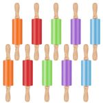 10 Pcs Small Rolling Pin, Silicone Dough Roller with Wood Handles Kids Rolling Pin Non-Stick Surface Rolling Pin for Baking Kitchen Dough Cookie Pastry (9 Inch, 5 Colors)