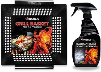XL Grill Basket & Grill Spray Cleaner - Heavy-Duty, Stainless-Steel Grill Basket & Grill Cleaner Spray w/No Drip Feature, Non-Flammable & Environmentally-Friendly - Essential Grilling Accessories
