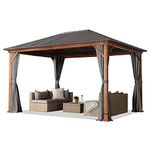 TOOLPORT Garden gazebo 3x4 m wood finish, steel roof hardtop 4 side panels in grey