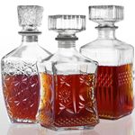 Whiskey Decanter Set of 3 Glass Liquor Decanters, Alcohol Bottles with Airtight Decanter for Tequila, Vodka and Brandy Unique Whiskey presents for Man, Dad, Husband and Home Bar Decor (28oz*2, 31oz*1)