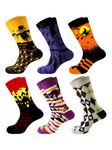 POTXRESD Halloween Socks Men Novelty Funky Ugly Ghost Pumpkin Skull Crew Dress Socks Fun Cute Holiday Gifts 4/6 Pairs 7-12, 6 Pairs - Colorful-01, One Size