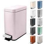 5 Liter/1.3 Gallon Slim Small Trash Can with Lid Soft Close, Stainless Steel Garbage Can for Bathroom Bedroom Office, Rectangular Step Trash Bin with Removable Inner Waste Basket (Pink)