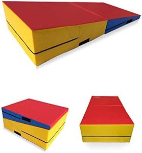 Large Foldable Incline Gymnastics Mat Tumbling Wedge Safe Exercise 120-180cm (Red+Yellow+Blue, 120cm(L) x60cm(W) x35cm(H))