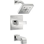 DELTA FAUCET Ara 14 Series Single-Function Tub and Shower Trim Kit with Single-Spray H2Okinetic Shower Head, Chrome T14467 (Valve Not Included)