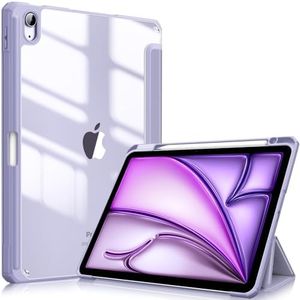 Fintie Hybrid Slim Case for iPad Air 5th Generation (2022) / iPad Air 4th Generation (2020) 10.9 Inch - [Built-in Pencil Holder] Shockproof Cover with Clear Transparent Back Shell, Lilac Purple