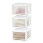 Iris Ohyama, Compact Stacking Storage Drawer, Plastic Drawer Organizer, 13.7L, 3 Pack, White, Stackable, See-through, For Snacks, Medicine, Stationery, Craft supplies, BPA free, Tower, Chest, MSD-2