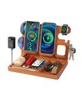 Desk Organizer Built in 4 Wireless Charger for Apple Devices,27W Fast Charging Station for 2 iPhone,Apple Watch,Airpods,Phone iPad Stand,Wood Docking Station with Key Holder,Gifts or Men Dad