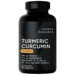 Sports Research Turmeric Curcumin C3 Complex 500 mg, Enhanced with Black Pepper and Organic Coconut Oil for Better Absorption; Non-GMO and Gluten Free - Standardized 95% Curcuminoids (60 Count