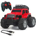 Wembley Monster Truck Remote Control Car for Kids Rechargeable Rc Car Offroad High Speed with 2 Speeds and 4 Headlight Modes | Lithium Battery | C-Type Charging | Made in India - Red