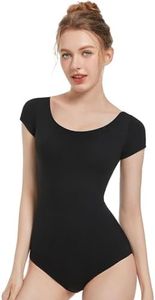 Spoxiyue Women's Team Basic Short Sleeve Leotard for ballet Adult Gymnastics Bodysuit dance clothing (Black, XL)