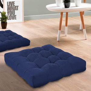 Millsilo 22 inchFloor Pillow, Large Floor Cushions, Square Floor Cushion Seating for Adults Kids, 4 Inch Thick Tufted Meditation Cushion for Yoga Living Room Tatami Floor, 22x22x4 Inch, Dark Blue