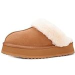 Yonnzn Platform Slippers for Women Indoor Outdoor Suede Leather Fuzzy Slippers House Shoes