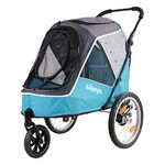 2-in-1 Happy Pet Dog Stroller and Bike Pet Trailer for Medium and Large Dogs - Heavy-Duty Pet Strollers with Air-Filled Tires, Rear Brake System - Premium Dog Buggies and Strollers - Ocean Blue