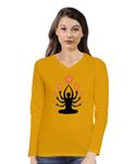 Pooplu Women's Regular Fit Om Yoga Cotton Graphic Printed V Neck Full Sleeves 100% Cotton Multicolour Yoga Tshirt. Exercise, Gym, Fitness, Yoga Pootlu Tshirts.(Oplu_Yellow_Medium)