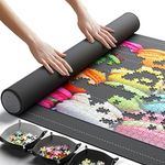 Newverest Jigsaw Puzzle Mat Roll Up, Saver Pad 46” x 26” Portable Up to 1500 pieces with Non-Slip Rubber Bottom and Smooth Polyester Top + Storage Bag, Foam Rolling Tube, 3 Hook & Loop Fastener Straps