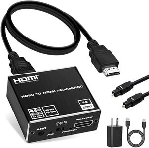 HDMI ARC to Optical Audio Adapter, 4K@60Hz HDMI Audio Splitter Converter, HDMI to HDMI + Optical Toslink SPDIF + 3.5mm Jack AUX Audio Out, Metal HDMI Audio Extractor Support Blue-Ray Play Soundbar