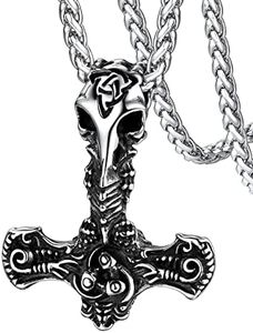 Viking Pendant Necklace, Thor's Hammer Necklaces for Men Stainless Steel Mjolnir Pendant Wheat Chain