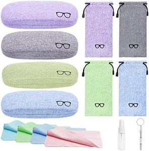 LZYMSZ 4 Sets Glasses Case, Portable Linen Hard Shell Eyeglasses Cases, Glasses Protective Case for Storage Sunglasses with Glasses Drawstring Pouch Cleaning Cloth Screwdriver Cleaner Bottle