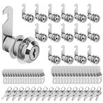 Pertinel Cam Locks Cabinet Locks Keyed Alike, 1-1/8'' (Length) Cylinder Secure Files Drawers RV Storage Locks Replacement Set, Zinc Alloy Chrome Finish (1-1/8 Inch 16Pcs)