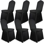 Yoquare 6 Pieces Thick Chair Slipcovers with Skirt|Thick Chair Covers Wedding|Removable and Washable Ruffle Skirt Design for Dining Room, Hotel, Ceremony for Wedding, Banquet, and Part(Black)