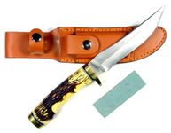 RUKO RUK0080 5-Inch Blade Hunting Knife with Delrin Deer Horn Handle and Leather Sheath