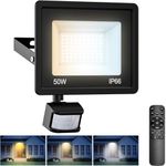 vighep Security Lights Outdoor Motion Sensor with Remote Control, 50W 3000K-4500K-6000K Dimmable LED Floodlights with PIR Sensor, IP66 Waterproof Bright Wall Light for Garden Patio Backyard Outside