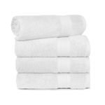 Trident Soft Comfort Air Rich 100% Cotton Towels for Bath, 500 GSM Large Size Bathroom Towels for Men/Women, 4 Pc Bath Towel Set (69cm x 137cm), White