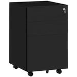 Vinsetto Vertical Steel Filing Cabinet on Wheels, 3-Drawer Lockable File Cabinet with Adjustable Hanging Bar for A4, Legal and Letter Size, Black