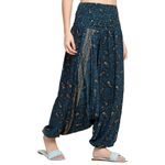 KE KanhaExports Women Yoga Harem Loose Fit Pants Handmade Boho Yoga Harem Pants From India (Blue Gold)