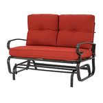 SUNCROWN Outdoor Swing Glider Chair, Patio 2 Seats Loveseat Rocking Chair with Cushions, Steel Frame Furniture - Red