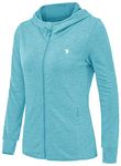 donhobo Women's Running Jackets with Thumb Hole,Long Sleeve Gym Sport Zip Up Hoodie Top Breathable Quick-Dry Tops with Zip Side Pocket LightBlue M