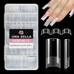 UNA GELLA No C Curve Medium Square Nail Tips 504 Pcs Half Cover Square Gel x Nail Tips Pre-file Half Matte Straight Nail Tips Clear Fake Nails For Nail Extension Home DIY Salon with Box