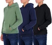 3 Pack: Youth Fleece Crew Neck Long Sleeve Soft Pullover Hoodie Sweatshirt Boys Girls Teen Sweater Uniform Active Athletic Gym Tops Clothes Kids Plain Black Blue Dry Fit Ninos Warm -Set 1, L (10/12)