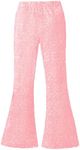 WDIRARA Girl's Glitter Elastic Waist Flare Bell Bottom Party Stretch Pants Light Pink 7 Years