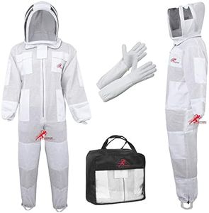 Euphoric 3 Layer Bee Suit, Ventilated Beekeeping Suit, Sting Proof Beekeeper Suit, Fencing Veil Bee Keeper Suit With Gloves, White, Large