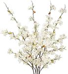 obbsie 4pcs Artificial Cherry Blossom Flower Branches, 39.4" Fake Silk Pink Cherry Blossom Tree Stems Faux Cherry Flowers Vase Arrangements for Home Wedding Table Centerpieces Vase DIY Decor, White