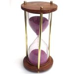 QUAMIUM Wooden and Brass Sand Timer Hour Glass for Exercise Study Table Decor, Approx 5 Minutes Sandglass Antique Nautical Decoration, Size 6 Inch