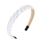 Gmmidea Crystal Rhinestone Headbands for Women Girls Bling Sparkly Headband Beaded Padded Hair Band Holiday Wedding Hair Accessories White