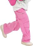 OYOANGLE Men's Casual Cargo Pants Drawstring Elastic Waist Flap Pocket Street Baggy Jogger Trousers Solid Pink XS